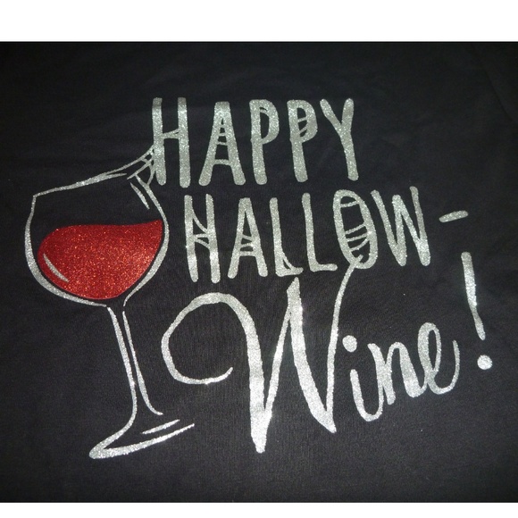 Womens "HAPPY HALLOW-WINE !" Halloween T-Shirt Size Small XL 1X 2X 3X lover NWT - Picture 2 of 2